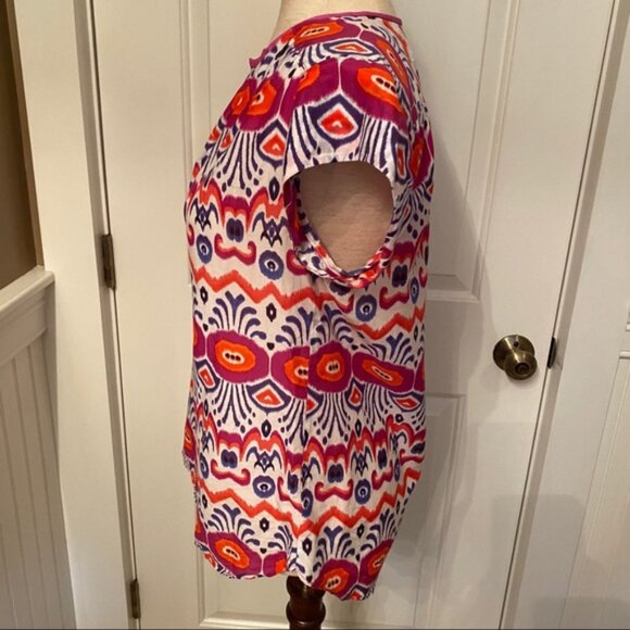 TRINA TURK TOP BLOUSE WHITE BLUE MULTI COLOR BOHO TRIBAL Size S - Picture 4 of 7